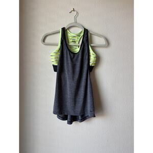 Nike Dri-Fit Racerback Tank Top Built in Sports Bra Small Athletic Neon Gray